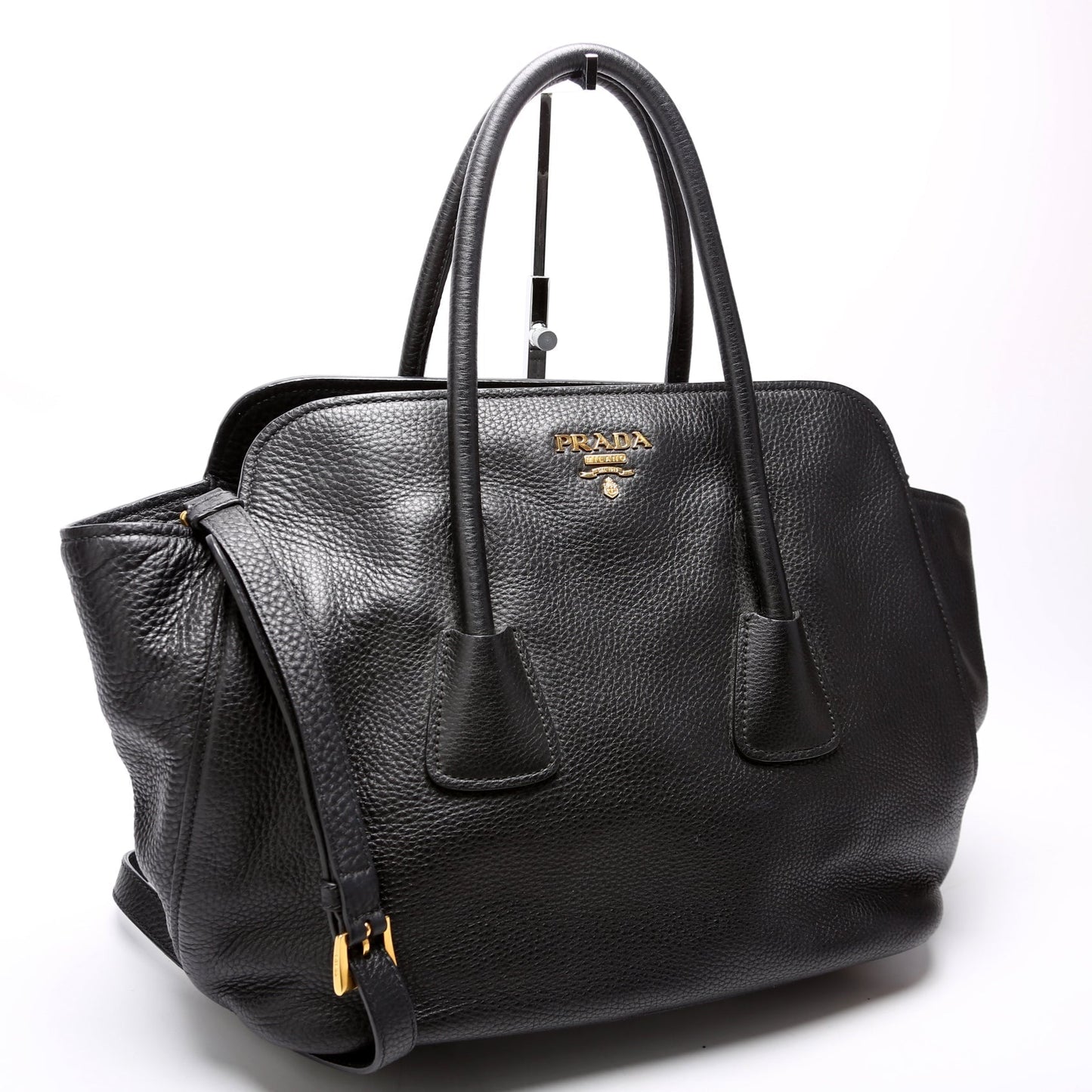 Prada Vitello Daino Top Handle Tote Bag Black