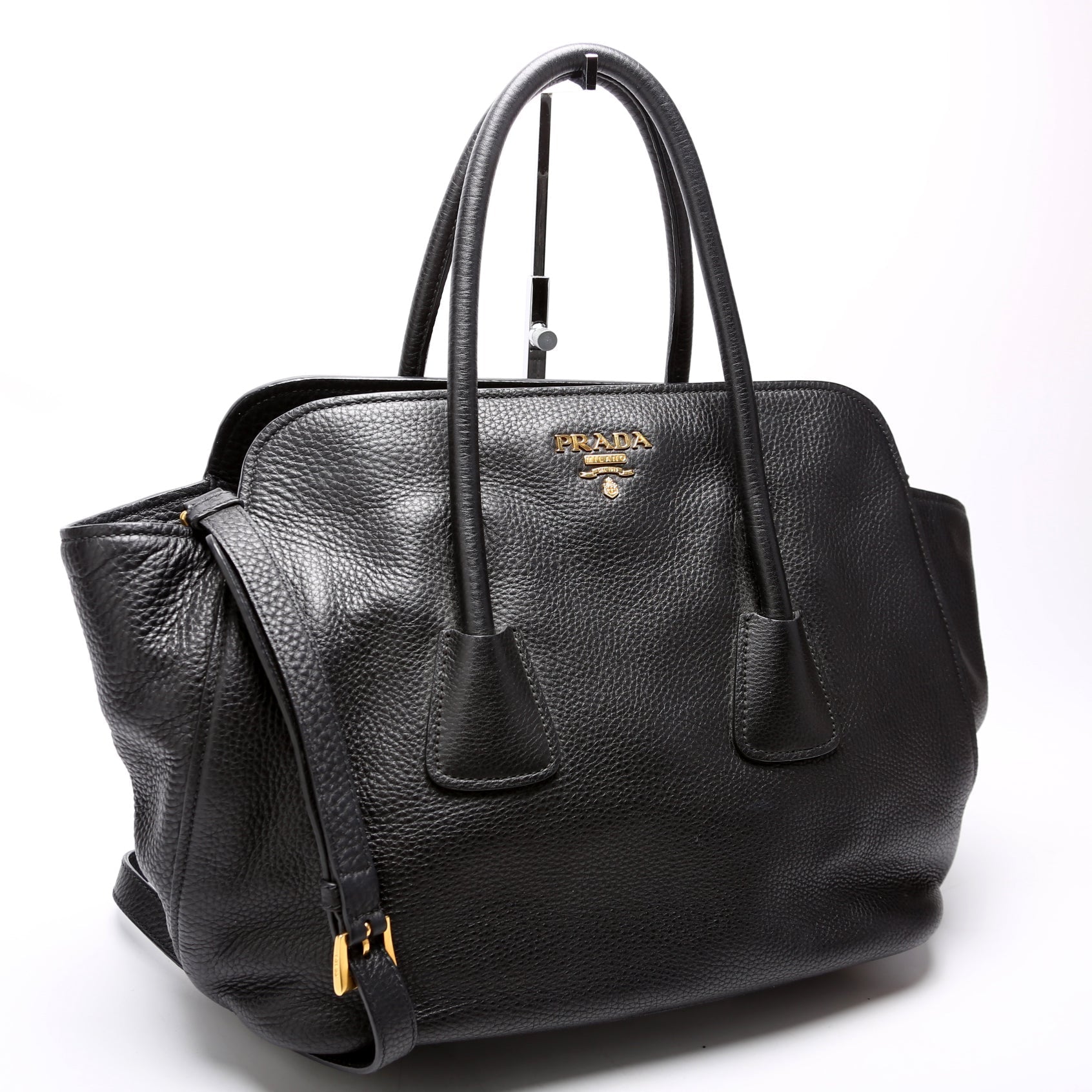 Prada Vitello Daino Top Handle Tote Bag Black