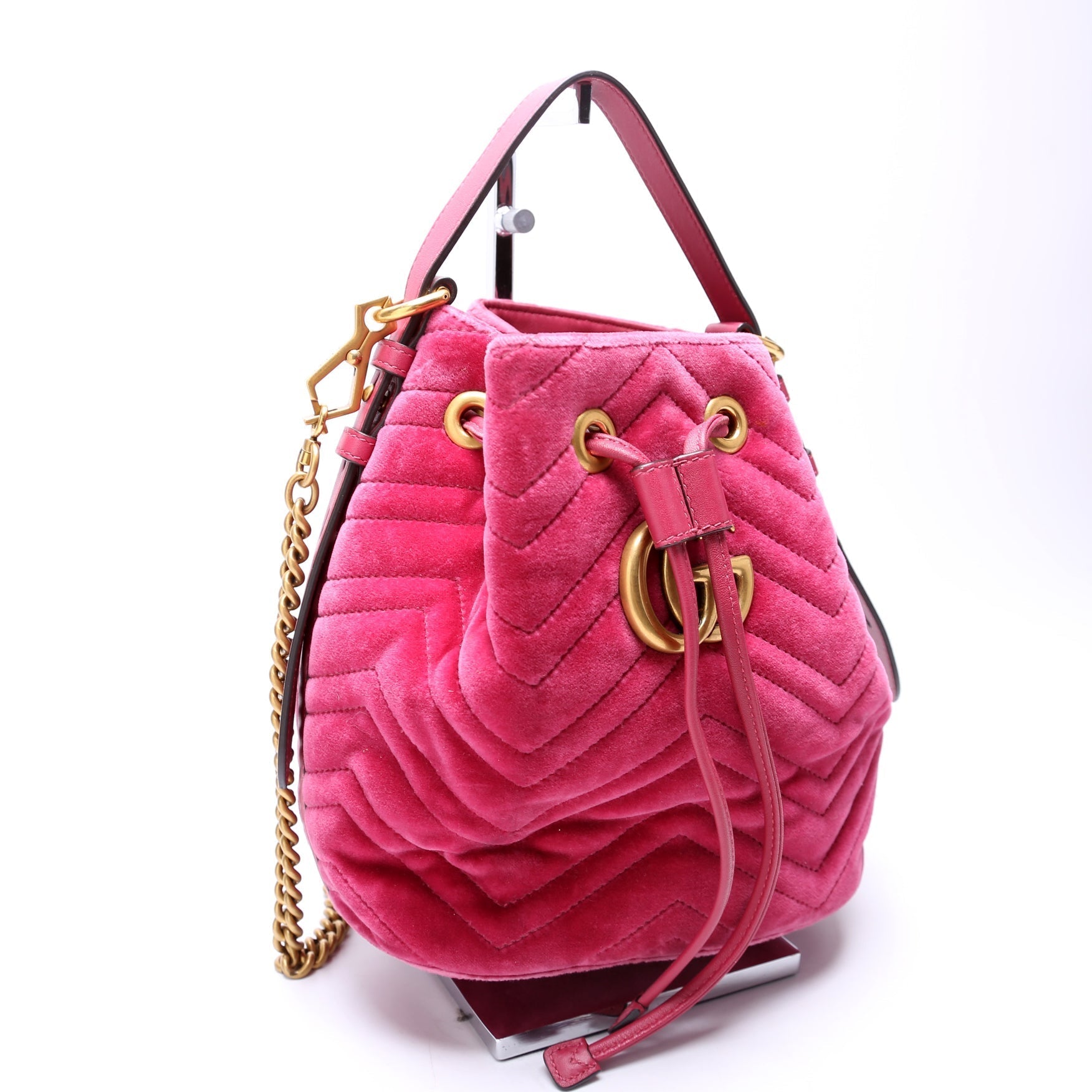 Gucci GG Marmont Velvet Pink Bucket Bag
