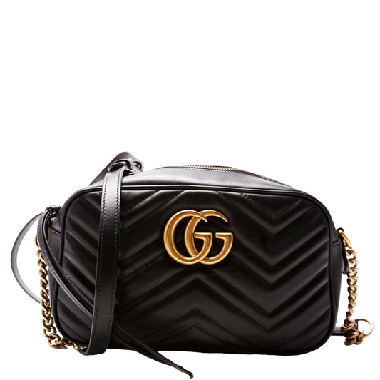 Gucci Marmont Camera Leather Black Small Travel Bag Black 2