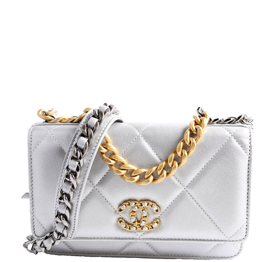 Chanel 19 WOC Quilted Lambskin 30M Silver Clutch Bag