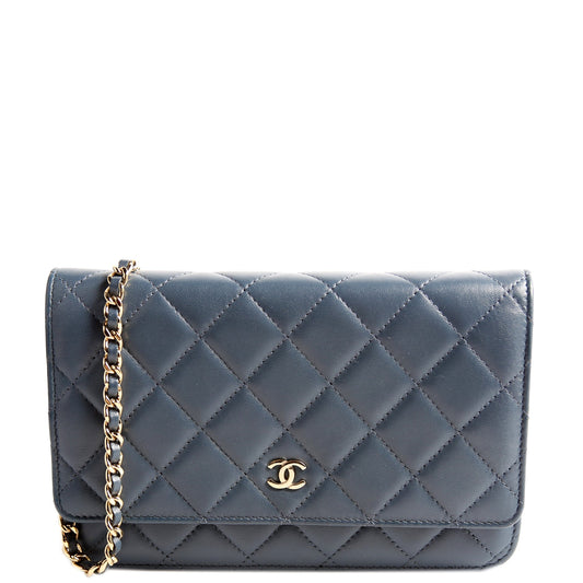 Chanel WOC Classic Quilted Lambskin Navy Clutch Bag