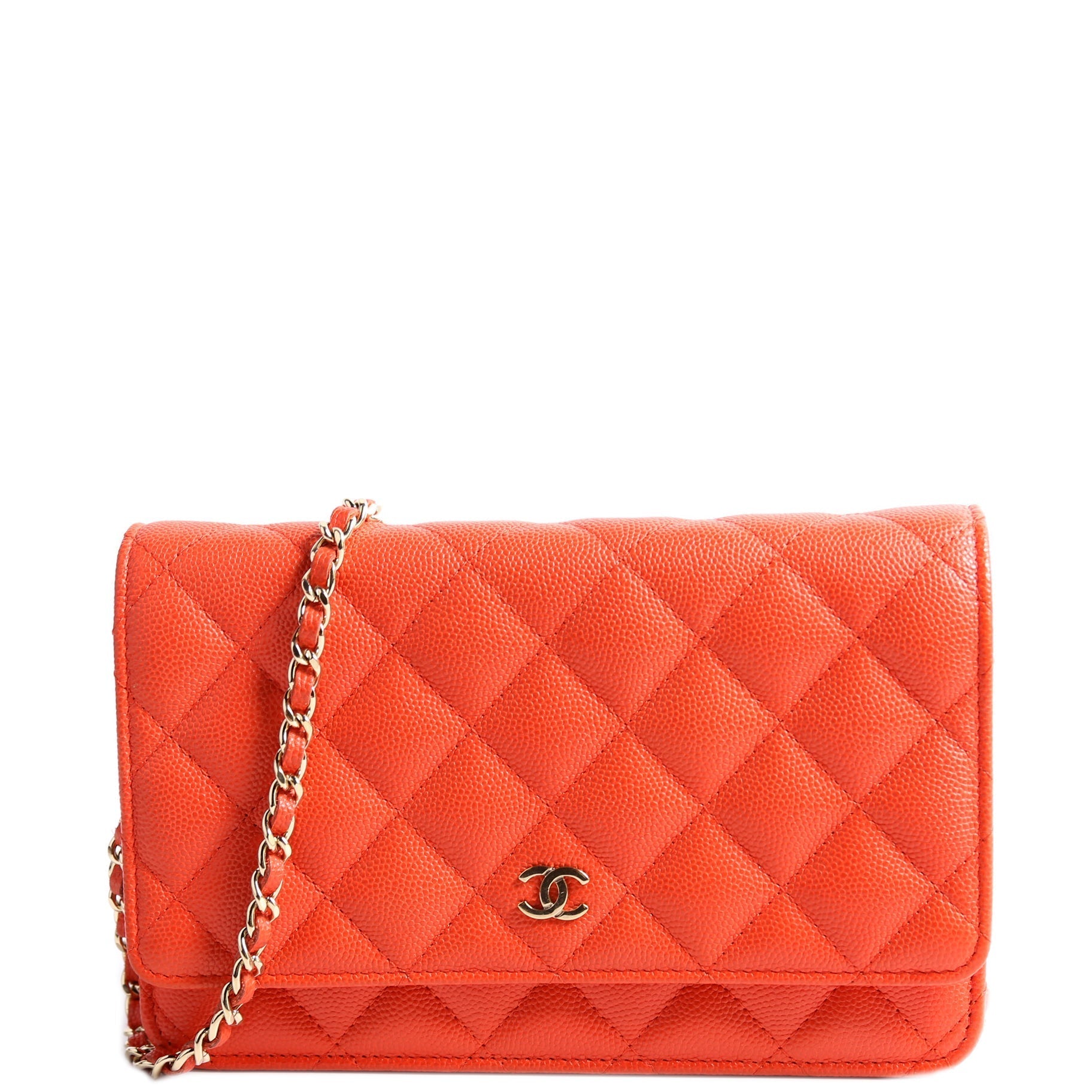 Chanel WOC Classic Quilted Caviar Orange Clutch Bag