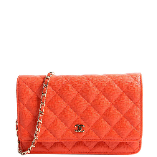 Chanel WOC Classic Quilted Caviar Orange Clutch Bag