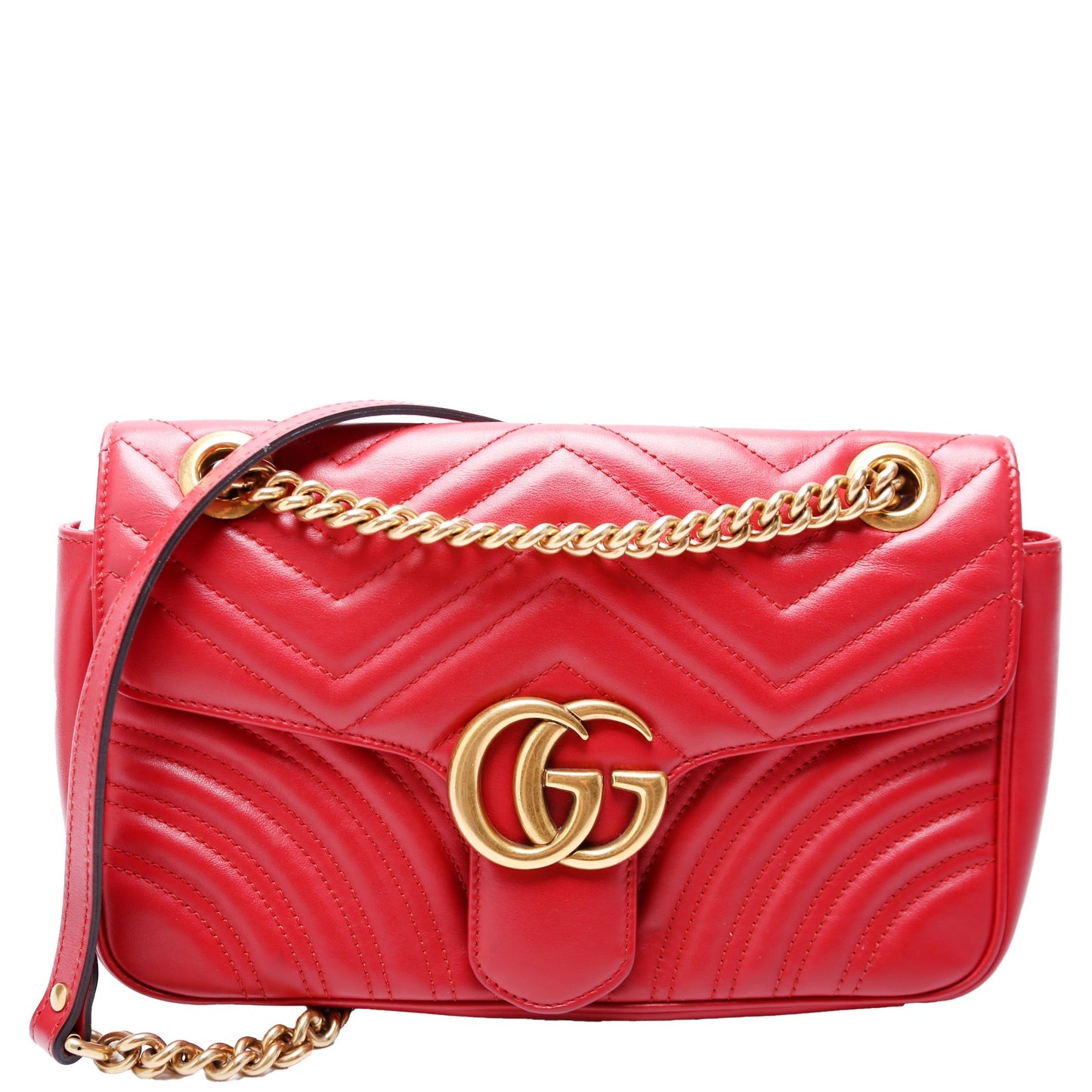 Gucci Marmont Leather Red Small Flap Shoulder Bag