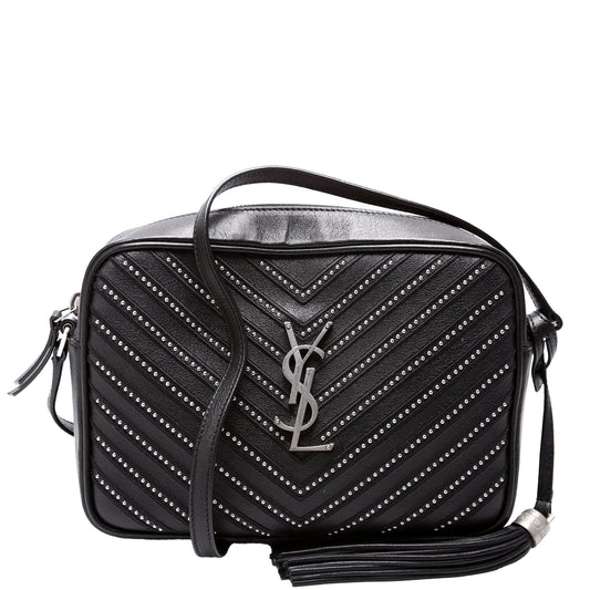 YSL Saint Laurent Saint Laurent Lou Camera Studded Calfskin Bag Black Travel Bag