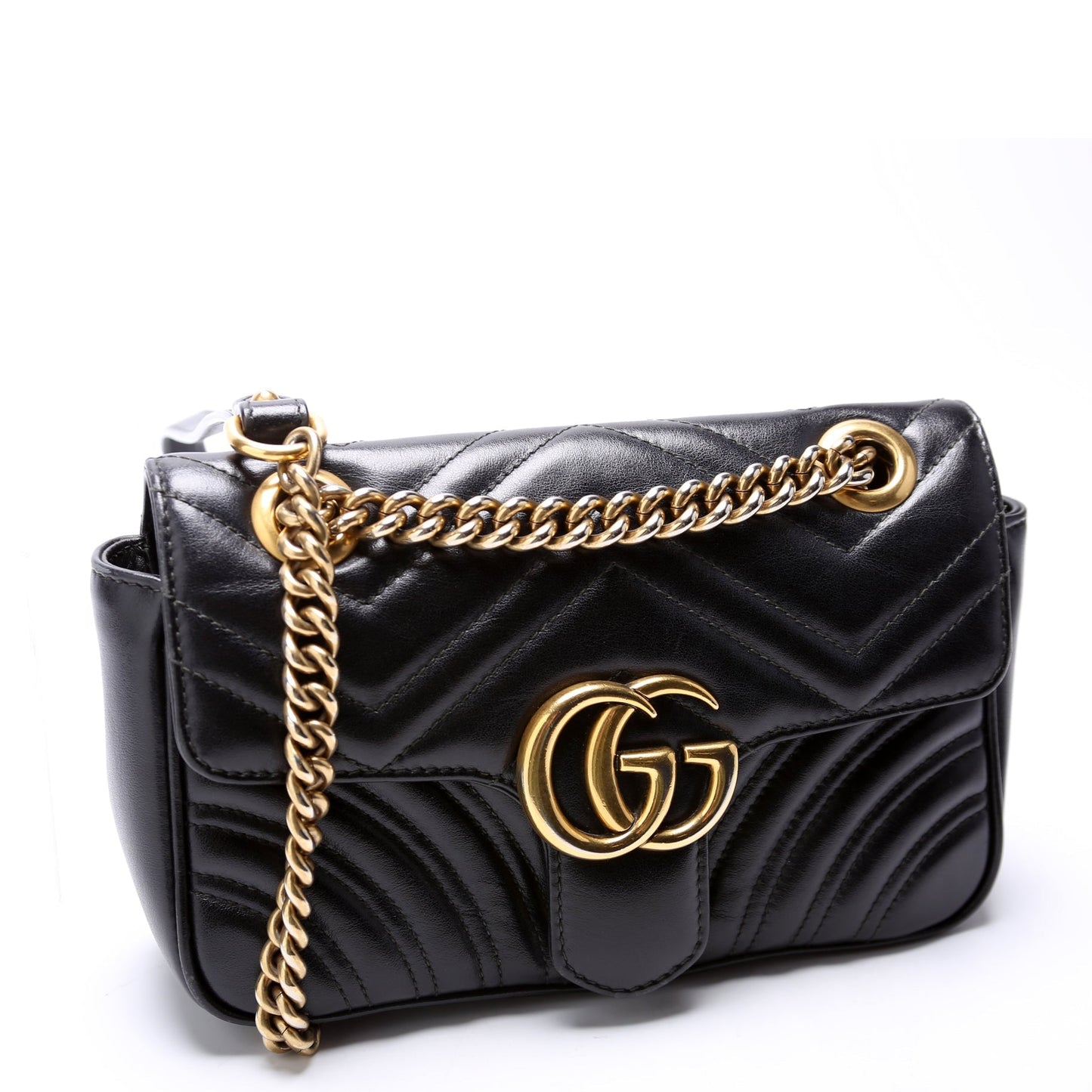 Gucci Marmont Leather Black Mini Flap Shoulder Bag Black 2