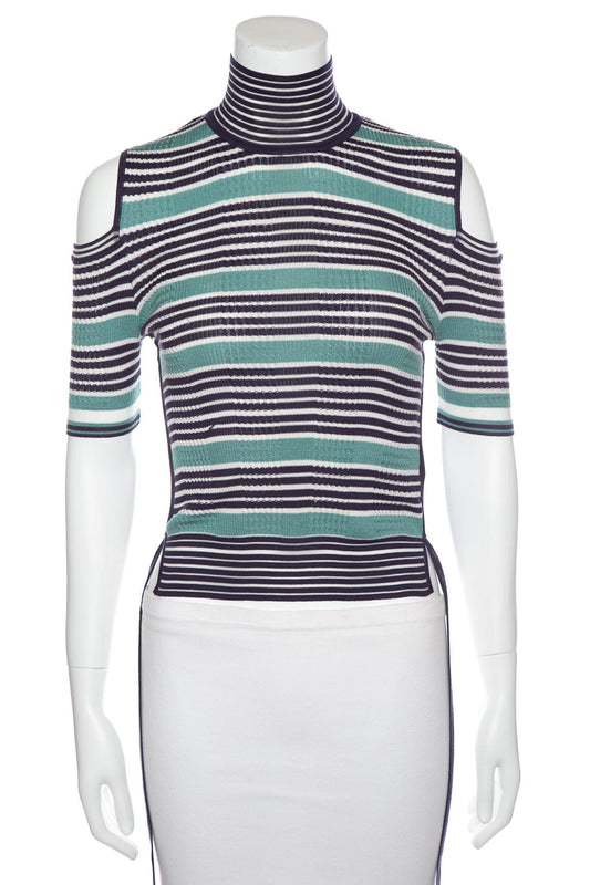 Fendi Shoulder Bag Teal and Striped Mock Neck Cold Blue