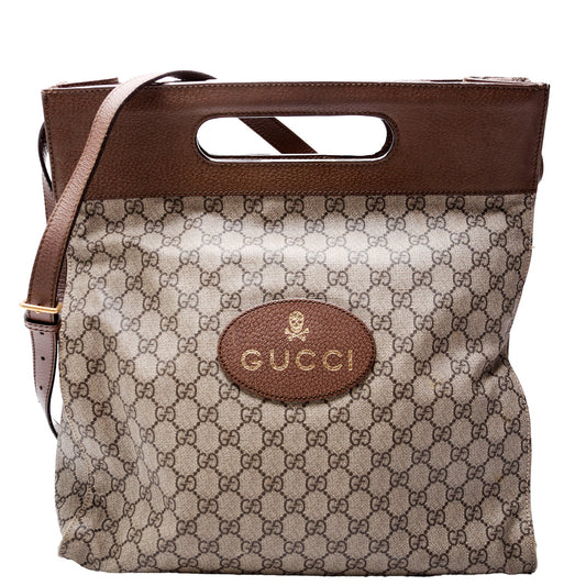 Gucci GG Supreme Slip Handle Vertical Brown Tote Bag