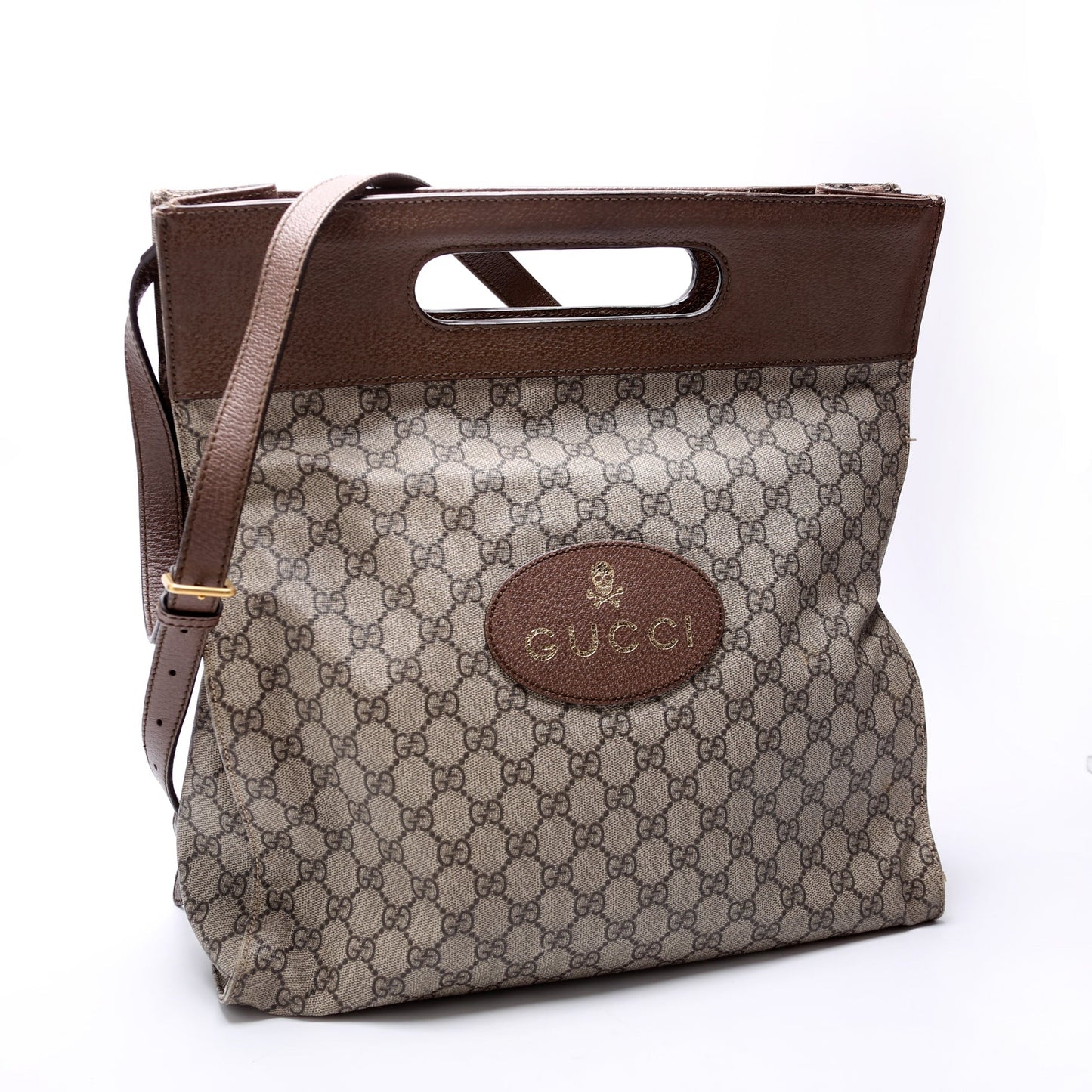 Gucci GG Supreme Slip Handle Vertical Brown Tote Bag