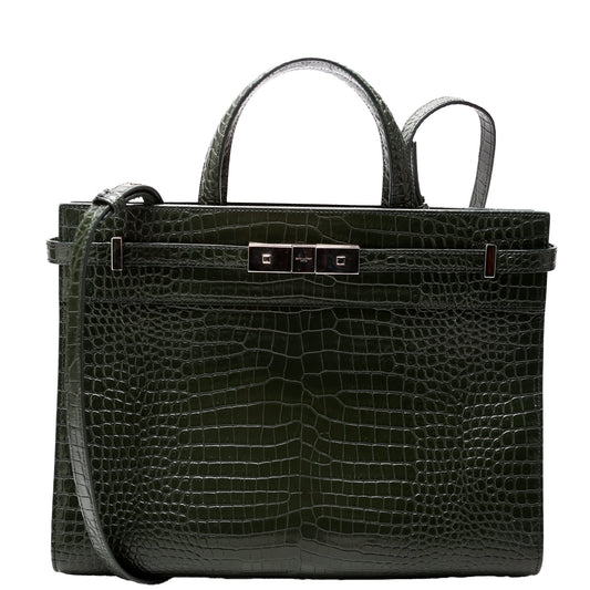 YSL Saint Laurent Saint Laurent Manhattan Shopper Tote Croc Embossed Green Tote Bag