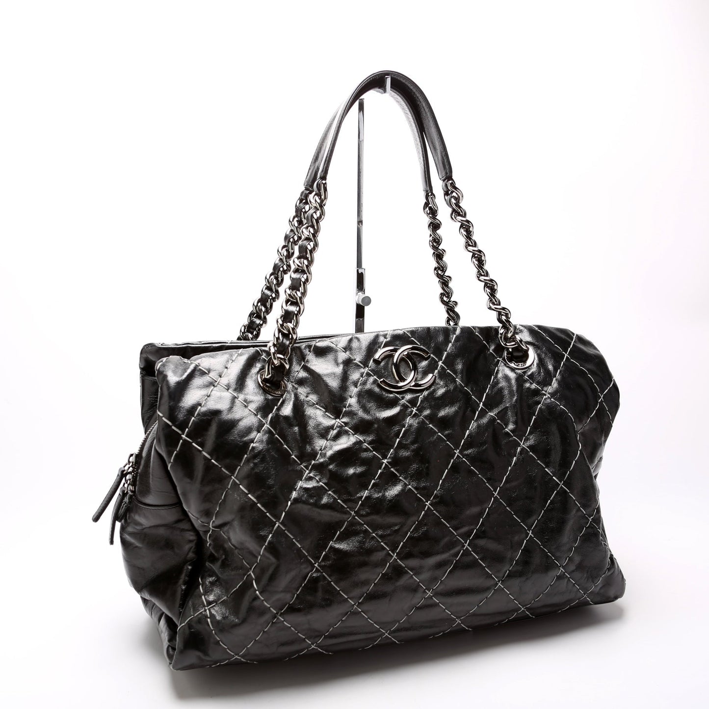 Chanel Double Contrast Stitch Goat 13M Black Tote Bag