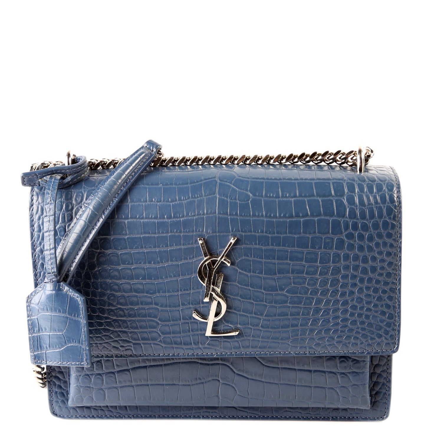 YSL Saint Laurent Saint Laurent Sunset Crocodile Embossed Bag Blue Medium Travel Bag