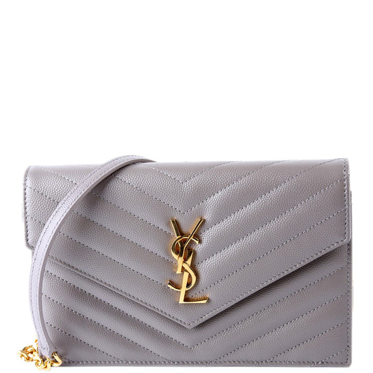 YSL Saint Laurent Envelope Wallet Grey Bag Chain Travel Bag