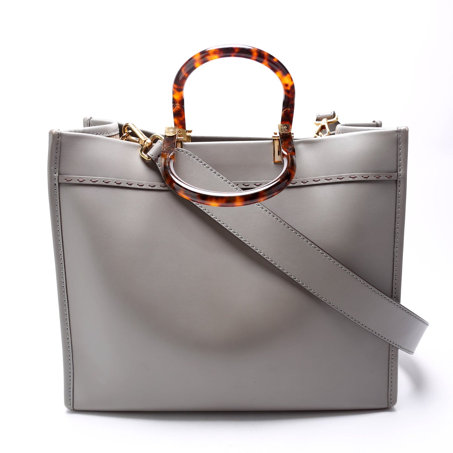 Fendi Sunshine Shopper Grey Bag Leather Gray Medium Travel Bag
