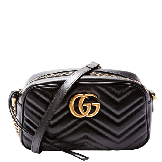 Gucci Marmont Camera Leather Black Small Travel Bag Black 3