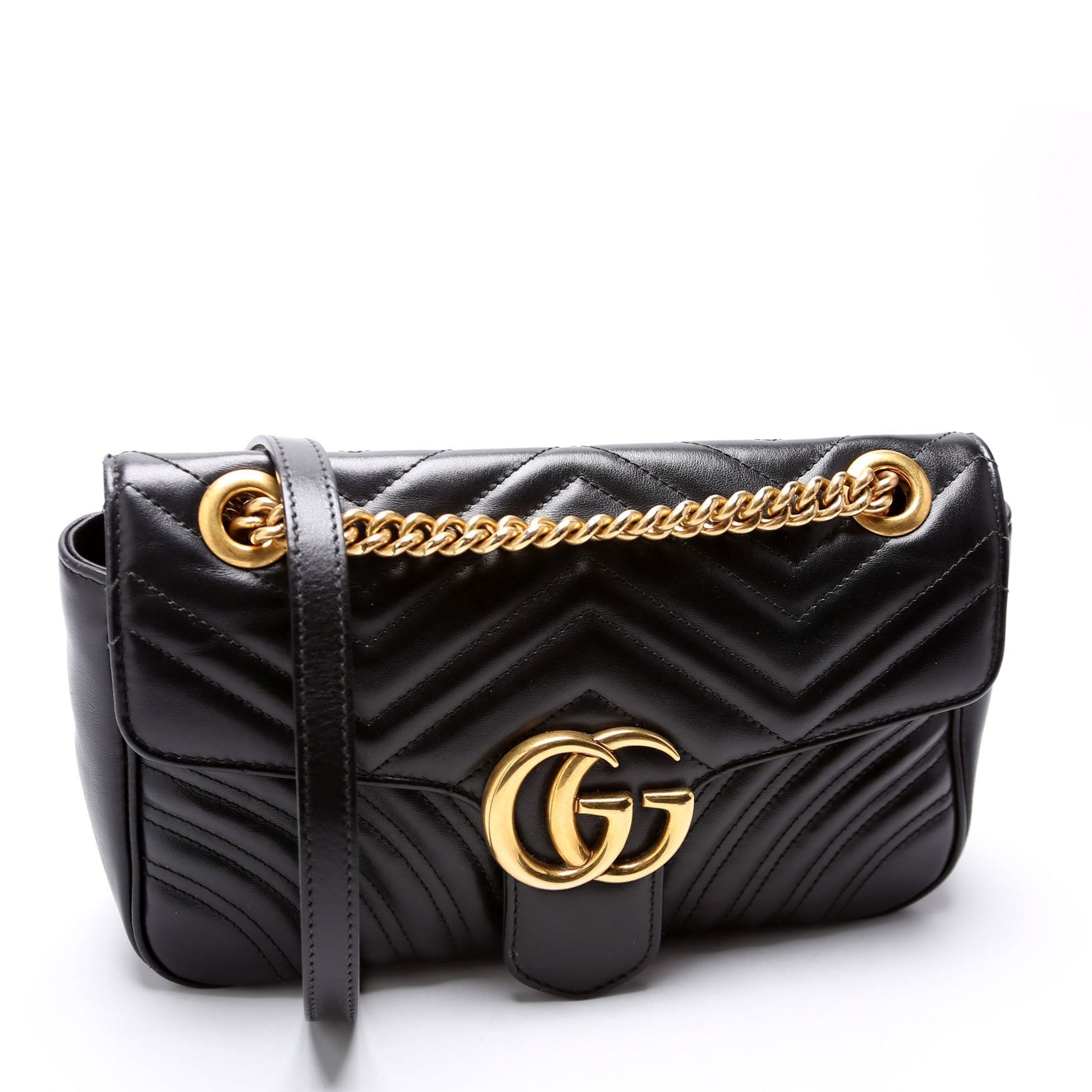 Gucci Marmont Leather Black Small Flap Shoulder Bag Black 1