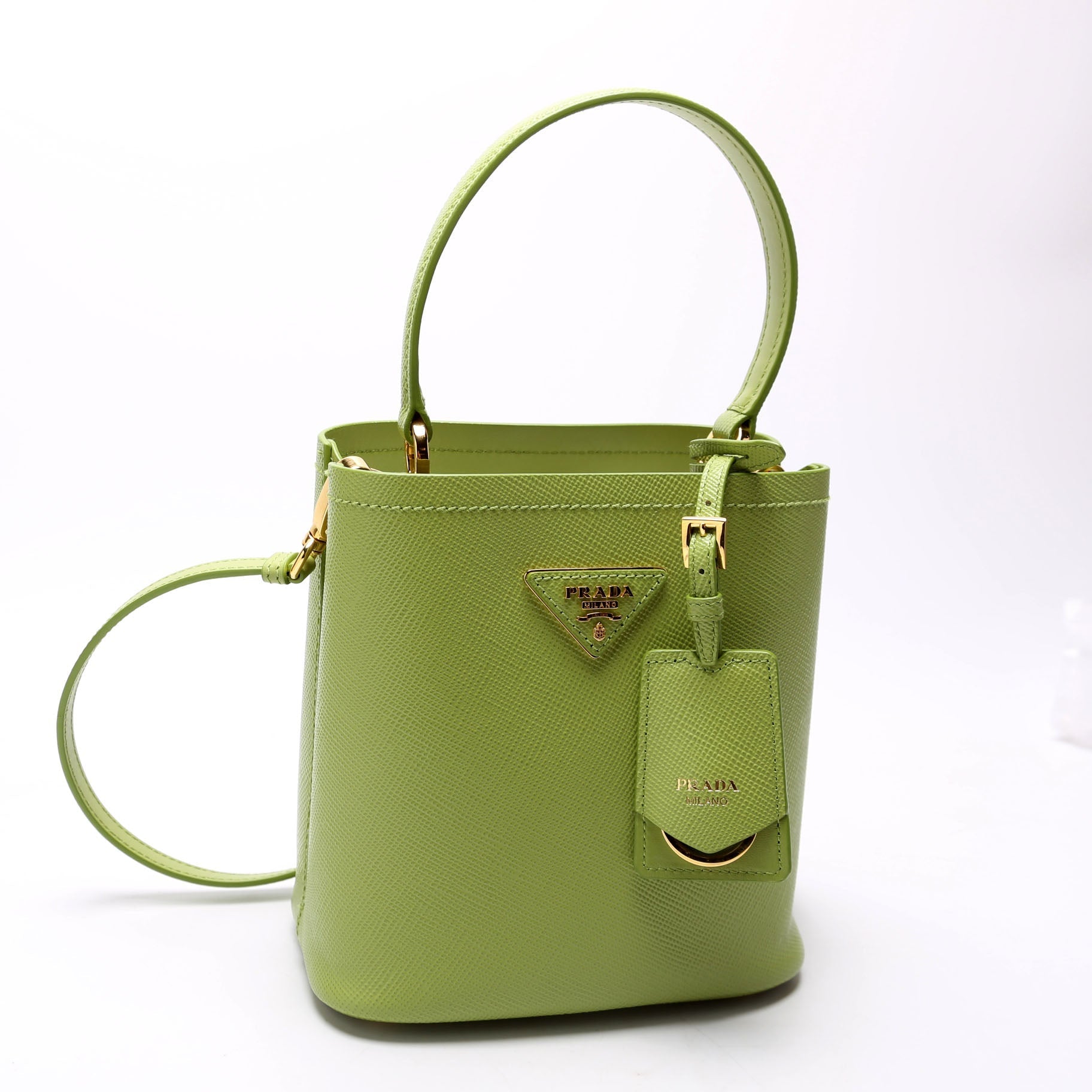 Prada Saffiano Cuir Panier Bag Green Small Travel Bag
