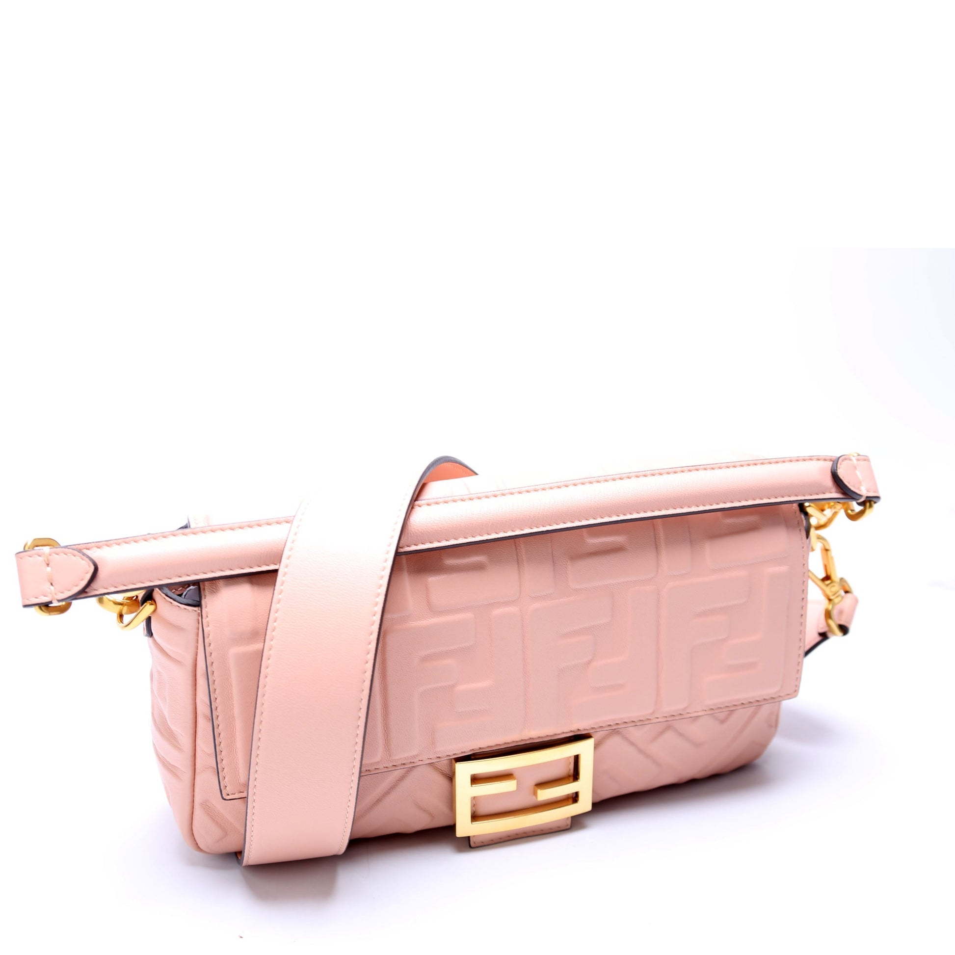 Fendi Baguette Ff Nappa Bag Pink Embossed Shoulder Bag