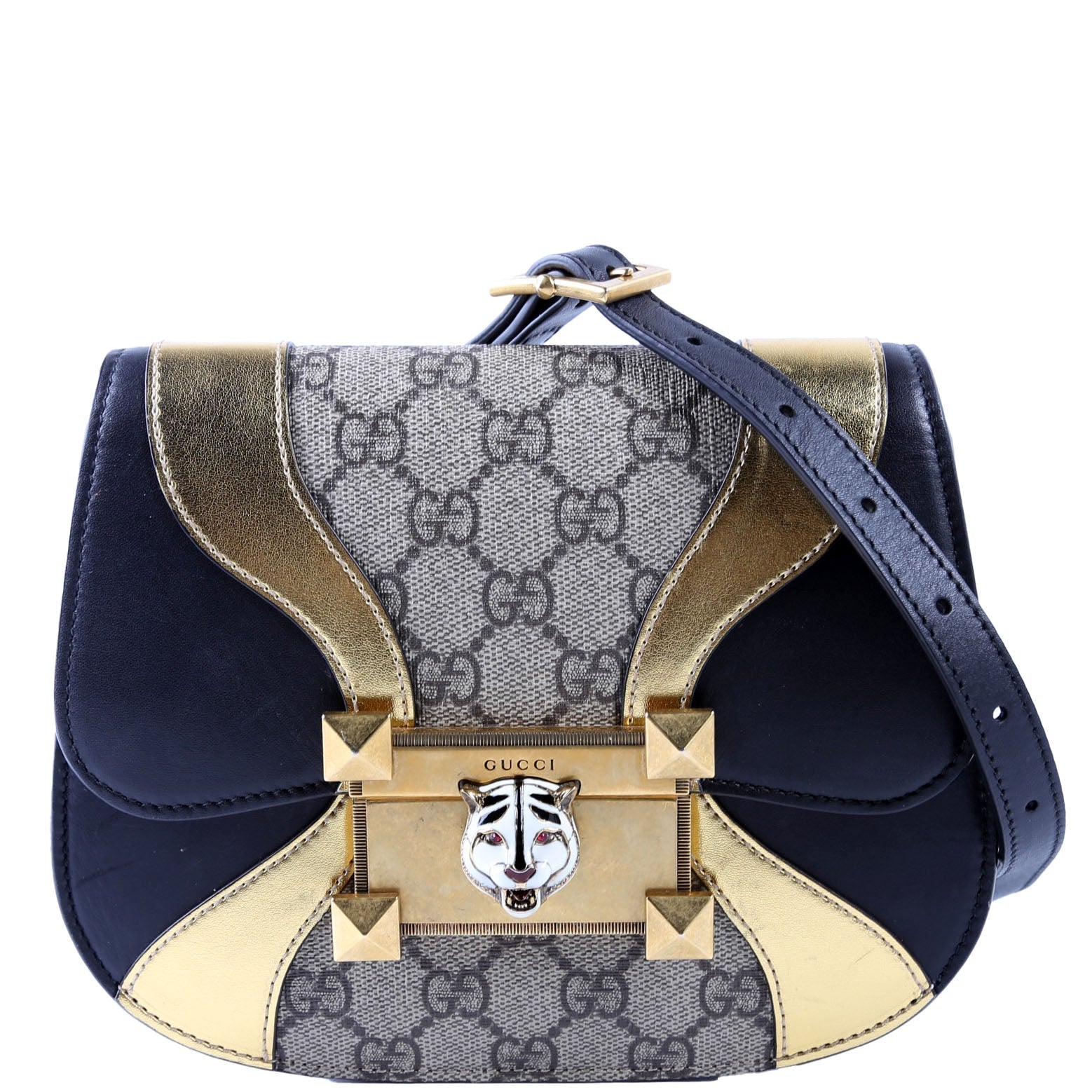 Gucci GG Supreme Osiride Calfskin Black Gold Shoulder Bag