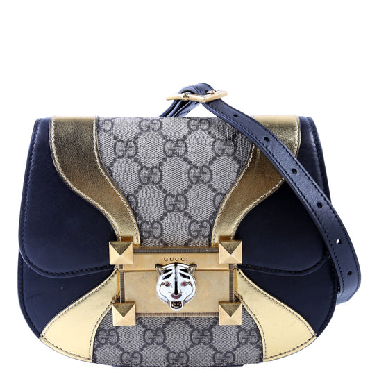 Gucci GG Supreme Osiride Calfskin Black Gold Shoulder Bag