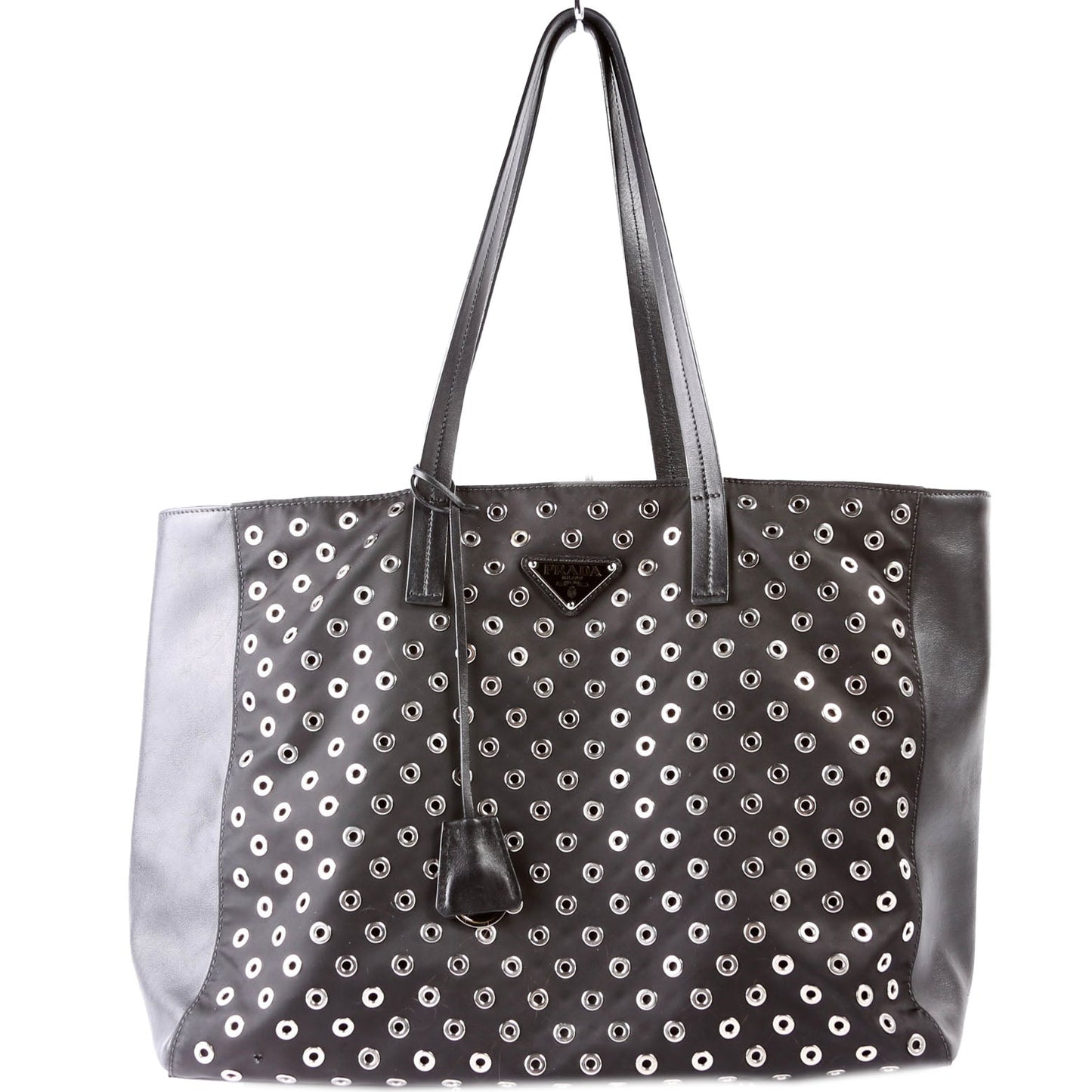 Prada Tressuto Grommet Tote Bag Leather Black