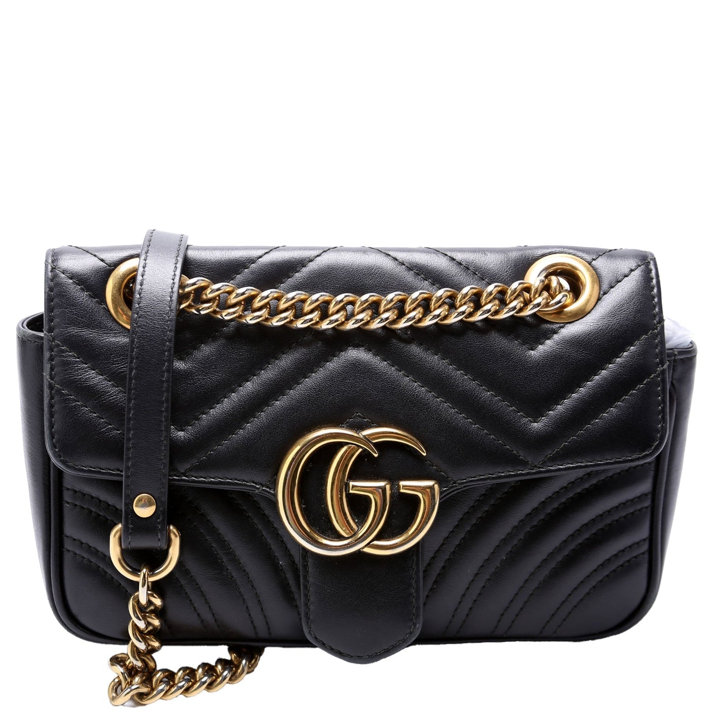 Gucci Marmont Leather Black Mini Flap Shoulder Bag