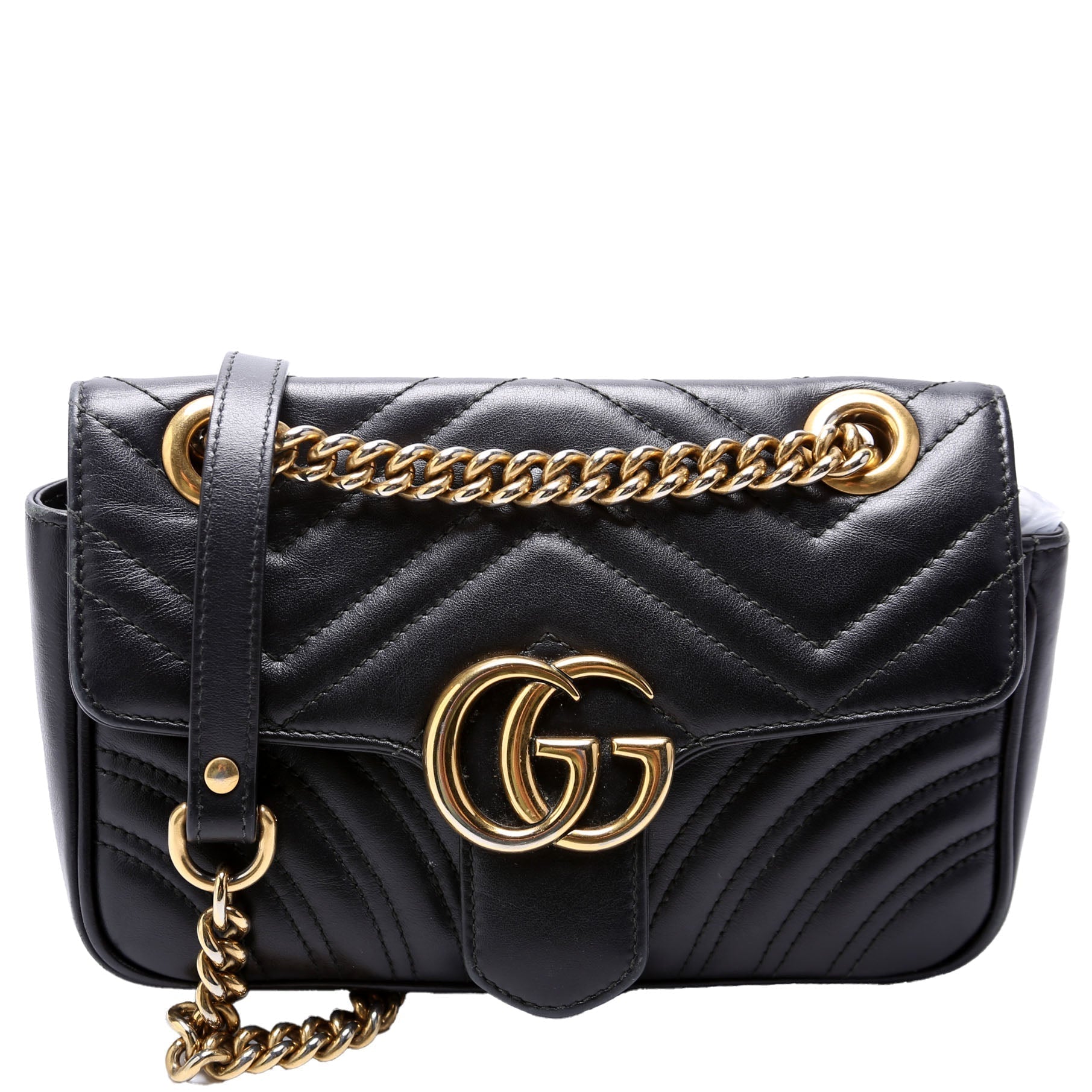 Gucci Marmont Leather Black Mini Flap Shoulder Bag