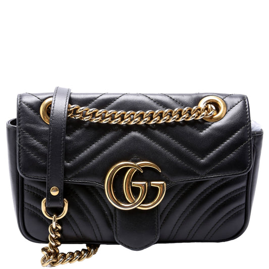 Gucci Marmont Leather Black Mini Flap Shoulder Bag