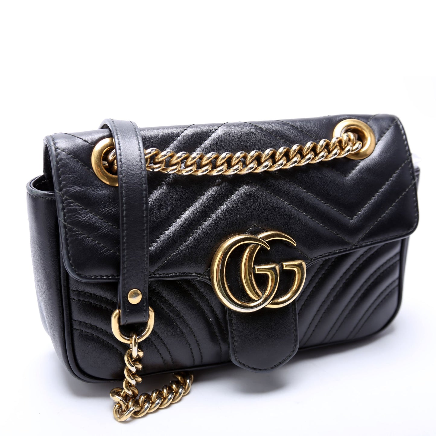 Gucci Marmont Leather Black Mini Flap Shoulder Bag