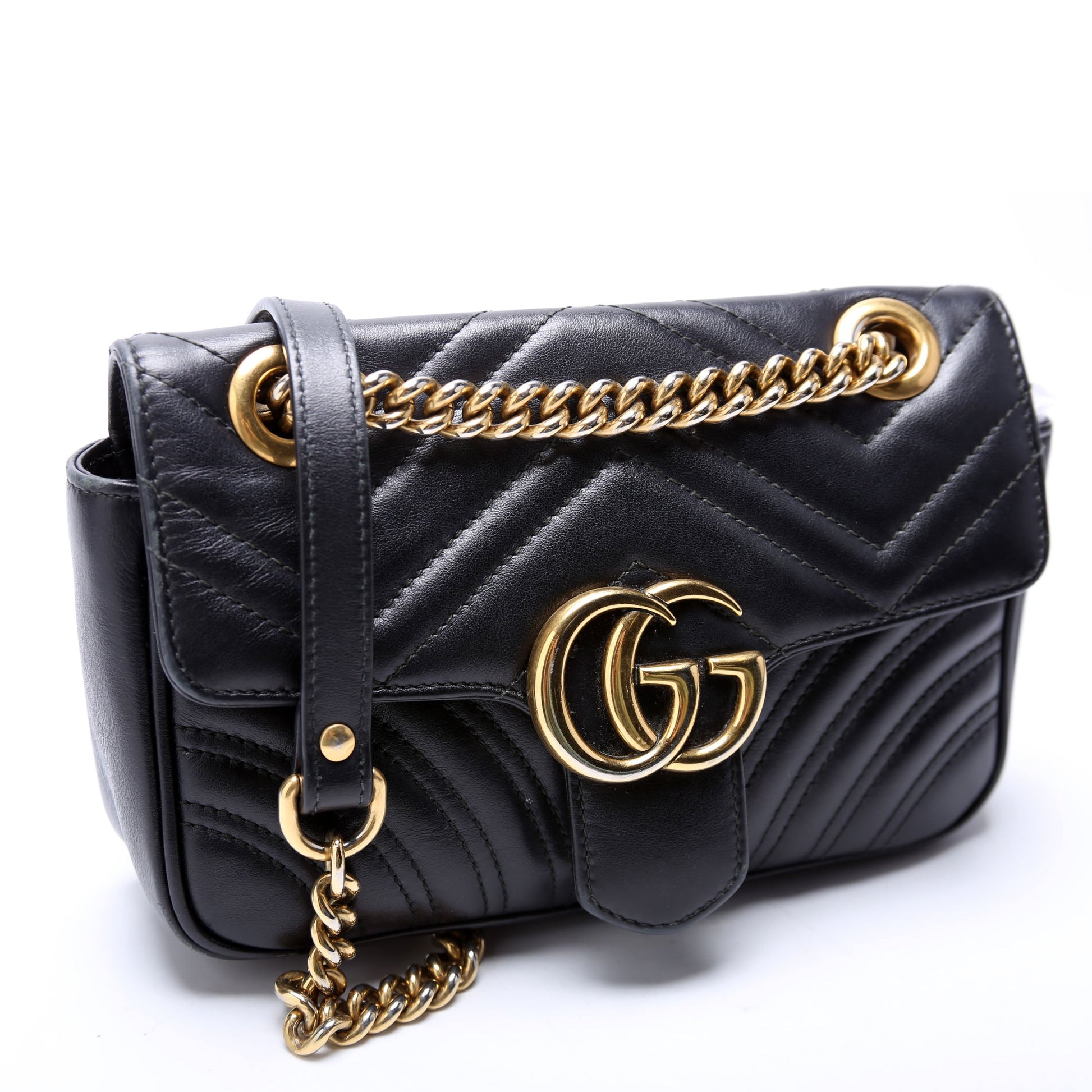 Gucci Marmont Leather Black Mini Flap Shoulder Bag