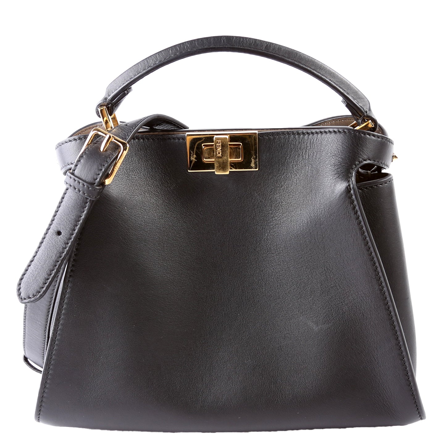 Fendi 8Bn302 Peekaboo Essentially Calfskin Bag Black Medium Travel Bag