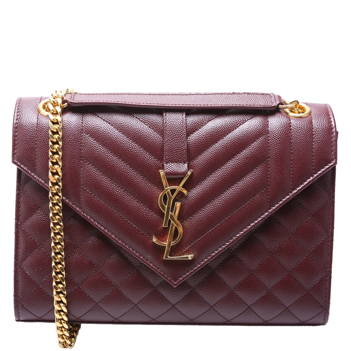 YSL Saint Laurent Saint Laurent Envelope Grain De Poudre Triquilt Medium Travel Bag Triquilt Maroon