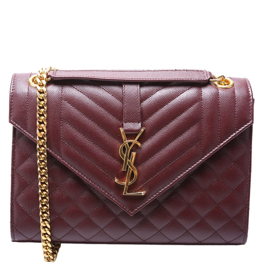 YSL Saint Laurent Saint Laurent Envelope Grain De Poudre Triquilt Medium Travel Bag Triquilt Maroon