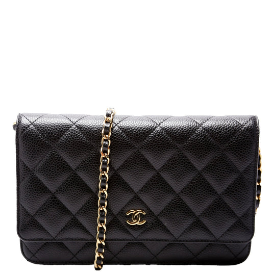 Chanel WOC Classic Quilted Caviar RFID Black Pink Clutch Bag