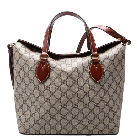 Gucci GG Supreme Fold Over Brown Tote Bag