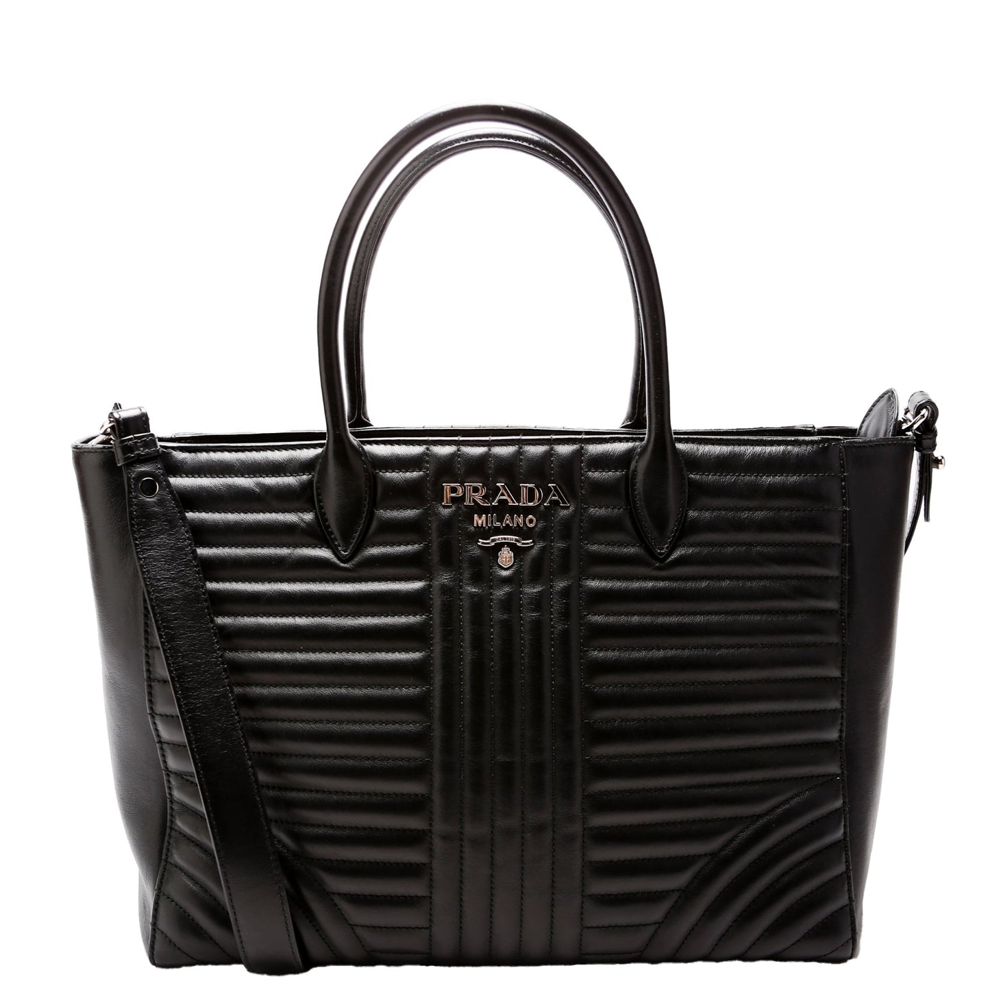 Prada Calfskin Diagramme Tote Bag Quilted Black