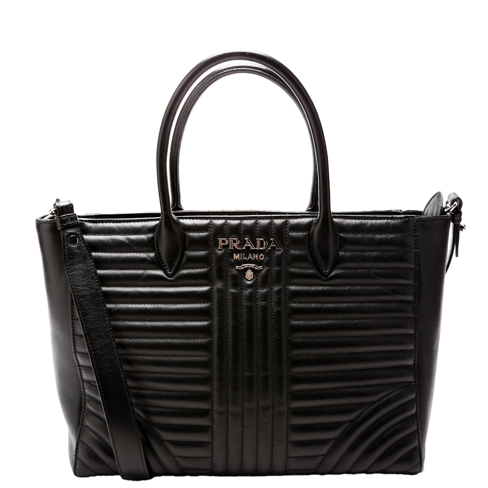 Prada Calfskin Diagramme Tote Bag Quilted Black