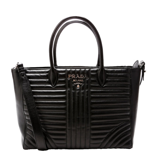 Prada Calfskin Diagramme Tote Bag Quilted Black