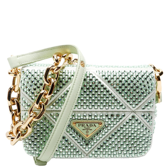 Prada Triangle Crystal Shoulder Bag Green Logo