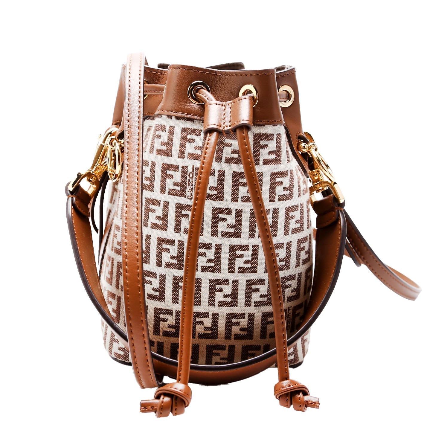 Fendi 8Bs010 Tresor Ff Bag Leather Canvas Brown Bucket Bag