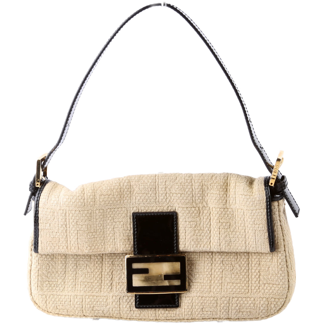 Fendi 8Br600Uette Ff Wood Bag Black Beige Woven Travel Bag