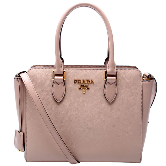 Prada Saffiano Calfskin Top Handle Bag Tan Travel Bag