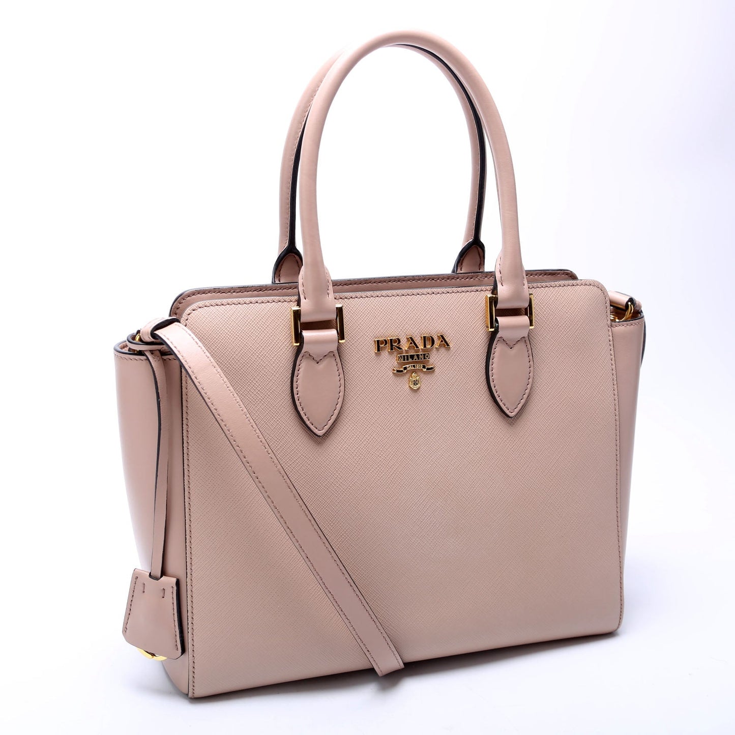 Prada Saffiano Calfskin Top Handle Bag Tan Travel Bag