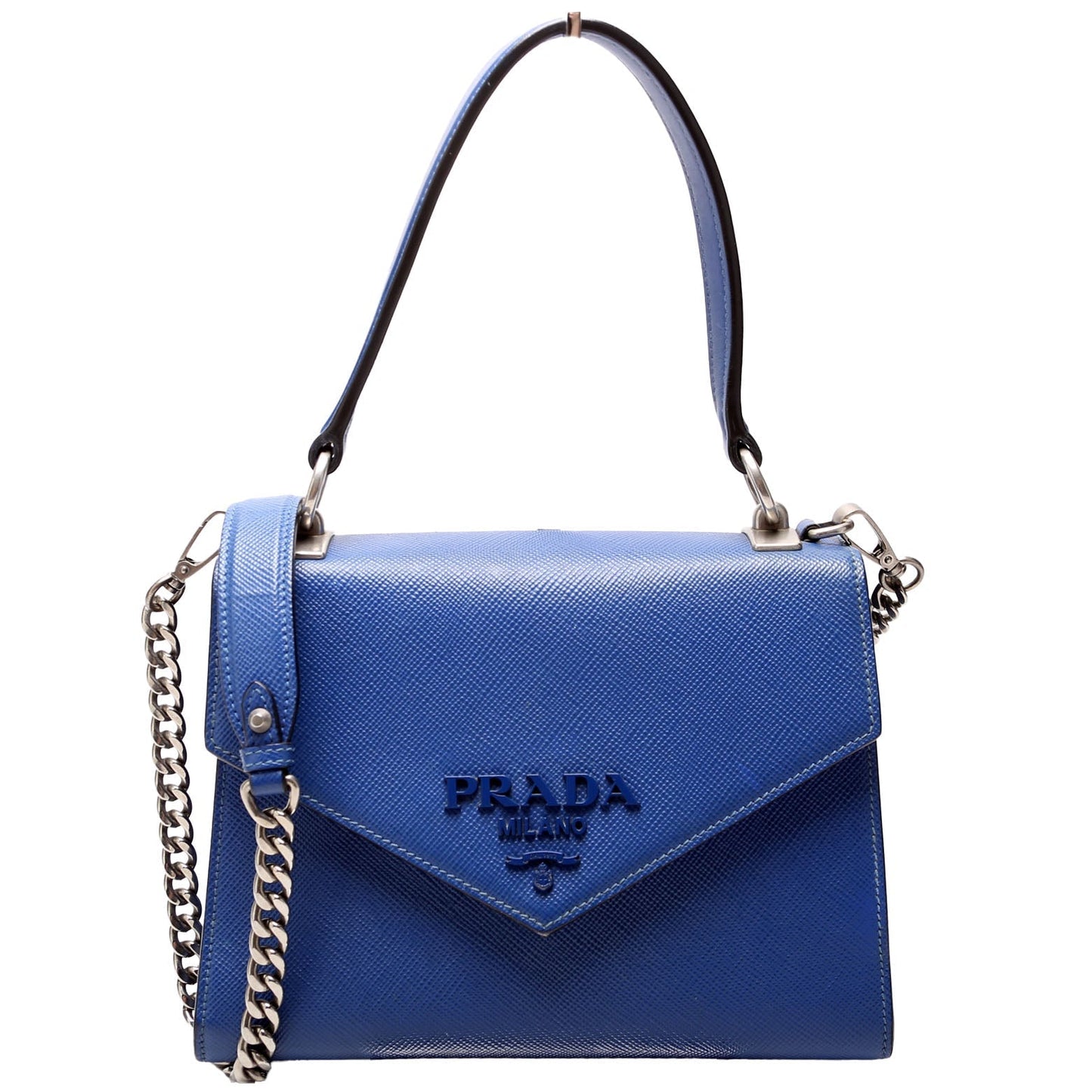 Prada Saffiano Monochrome Top Handle Bag Blue Logo Travel Bag