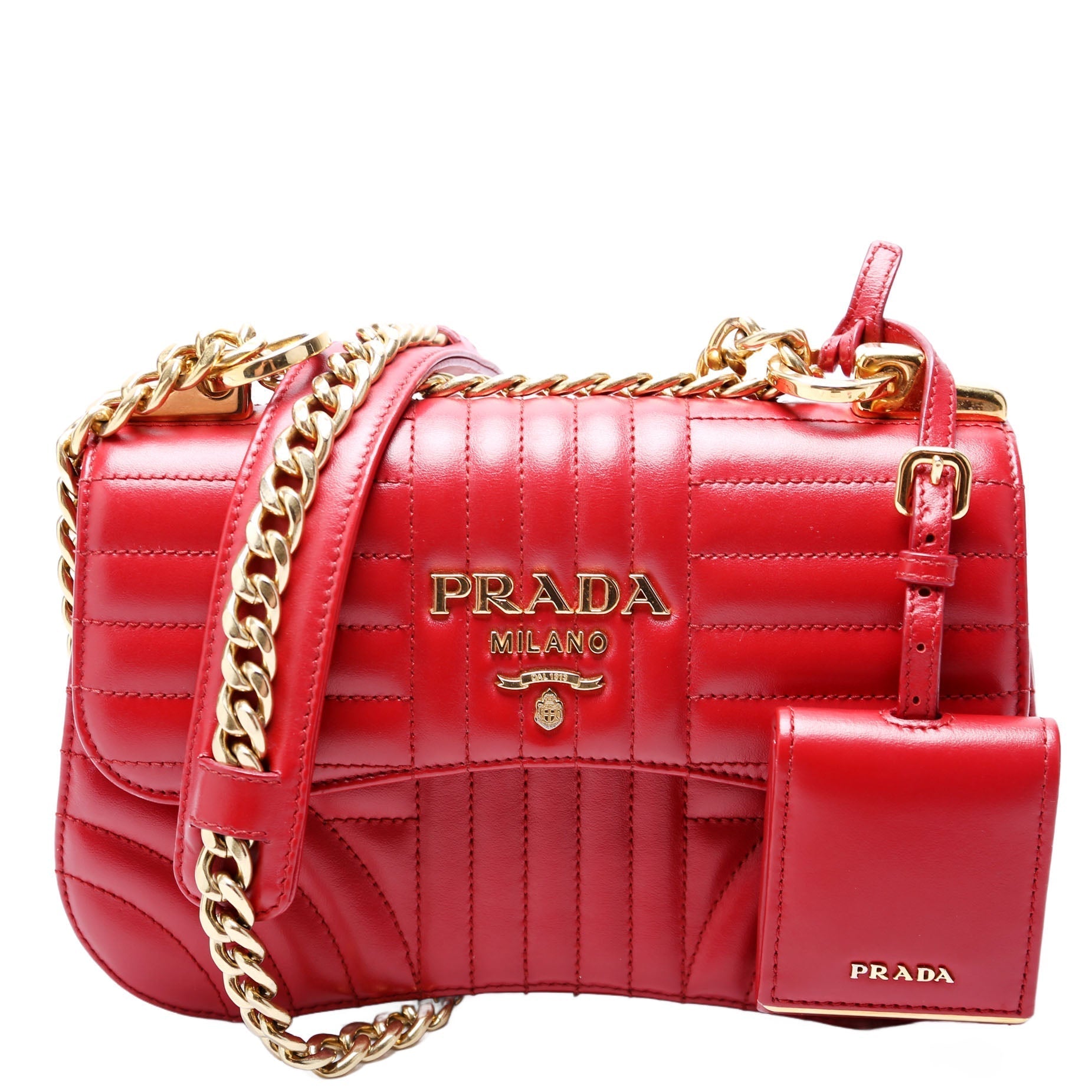 Prada Diagramme Curved Calfskin Bag Red Flap Travel Bag