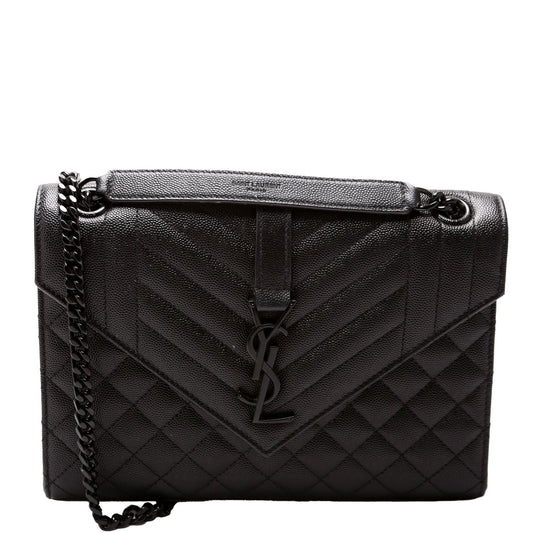 YSL Saint Laurent Saint Laurent Envelope Grain De Triquilt Bag Black Medium Travel Bag