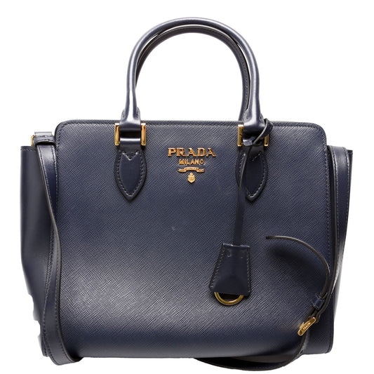 Prada Saffiano Calfskin Top Handle Navy Bag Travel Bag