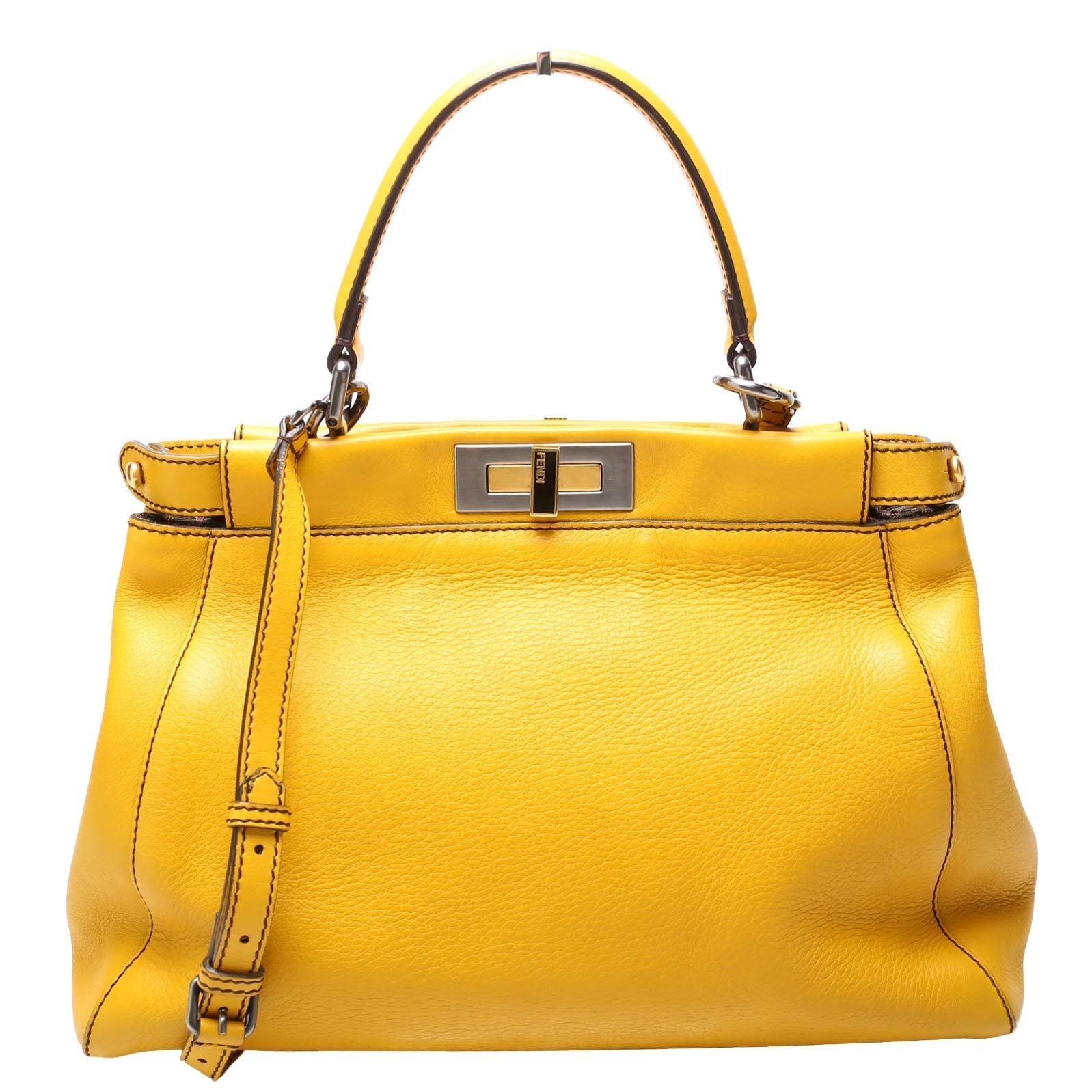 Fendi 8Bn210 Peekaboo Goatskin Bag Yellow Large Travel Bag