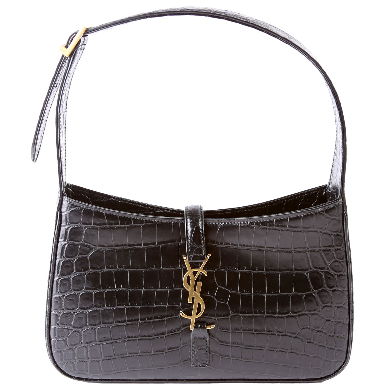 YSL Saint Laurent Saint Laurent Le Hobo Croc Embossed Bag Black Shoulder Bag